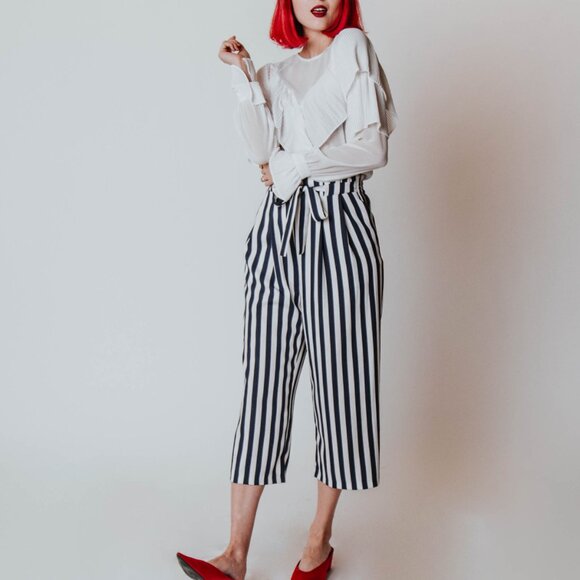 Zara Blue & White Striped Culottes - Picture 2 of 3